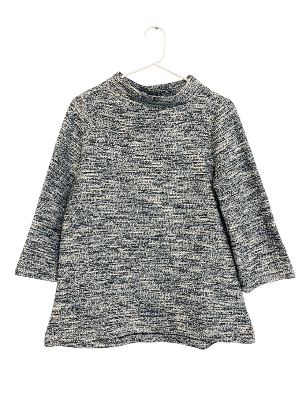 2/$30 LOFT Marled Knit Mock Neck Sweater Blue White Gold Metallic Thread Small